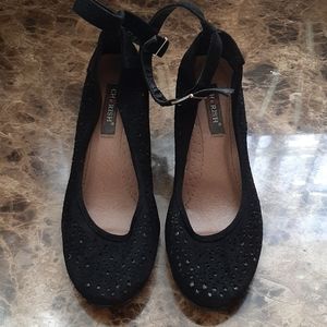 Black platform wedge heels closed toe